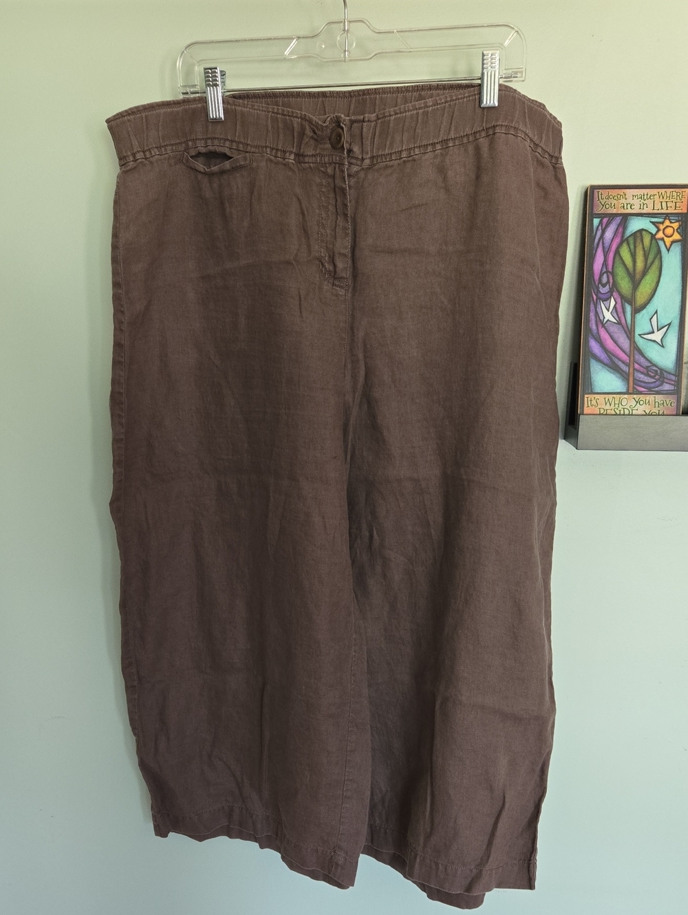 Womens Eileen Fisher Brown Linen Blend Casual Capris XL